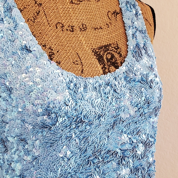 Lillie Rubin powder blue sequin tank top sz.10 spangle shimmer sparkle - Picture 3 of 7